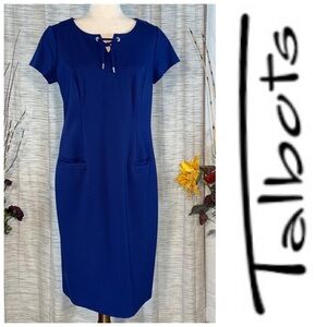 Talbots solid blue short sleeve sheath  dress.